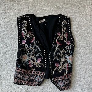 Embroidered Black Vest with Floral Design